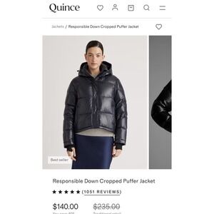 $140 Quince Responsible Down Cropped Puffer Jacket Shiny Black
